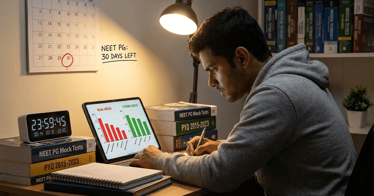 Cover: NEET PG 2026 1 Month Revision Strategy: Mock Tests, PYQs and Weak Areas