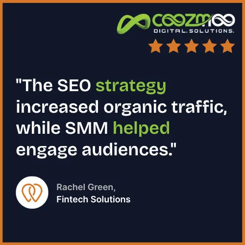 Testimonial from Rachel Green of Fintech Solutions regarding SEO.