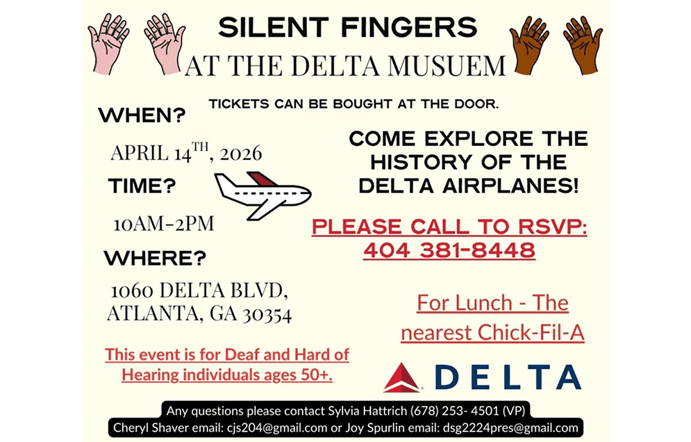 Silent Fingers at Delta Museum event, April 14, 2026. RSVP: 404-381-8448.