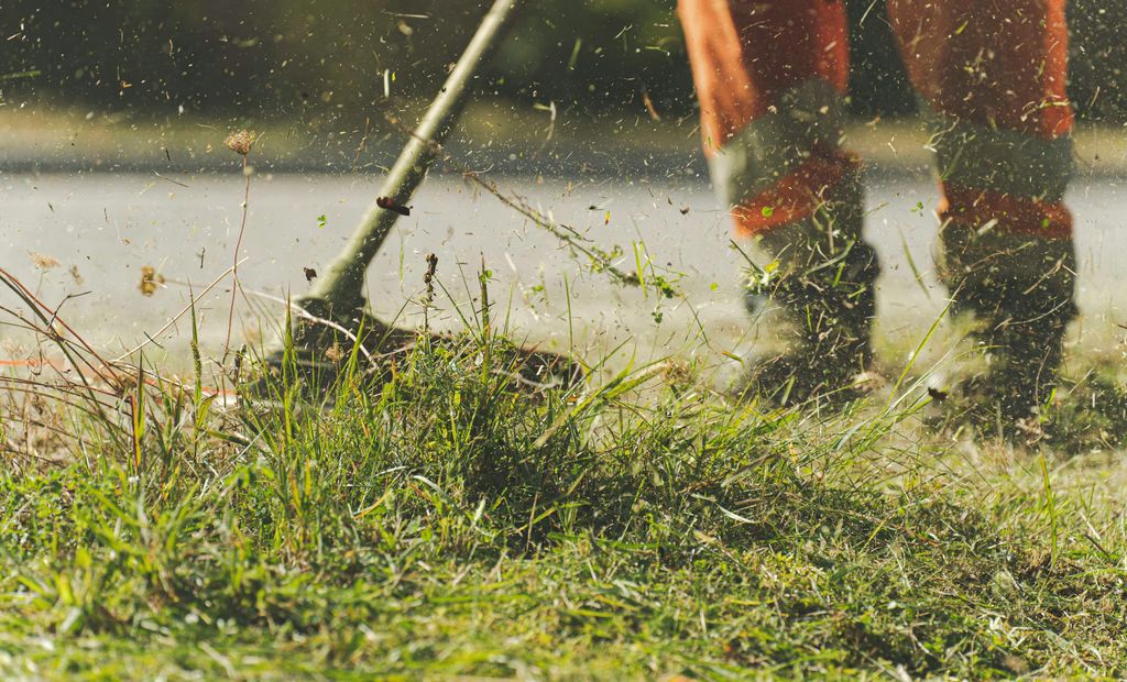 Gardener maintaining lawn