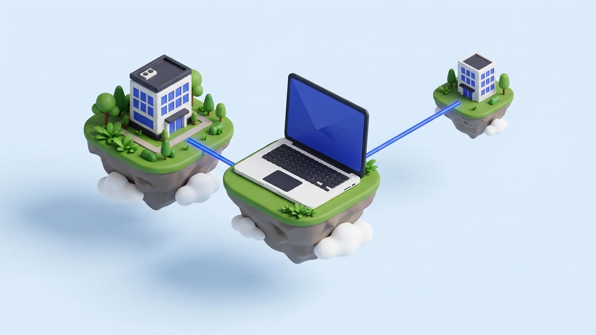 Illustration 3D du choix entre nearshore et offshore pour un projet web