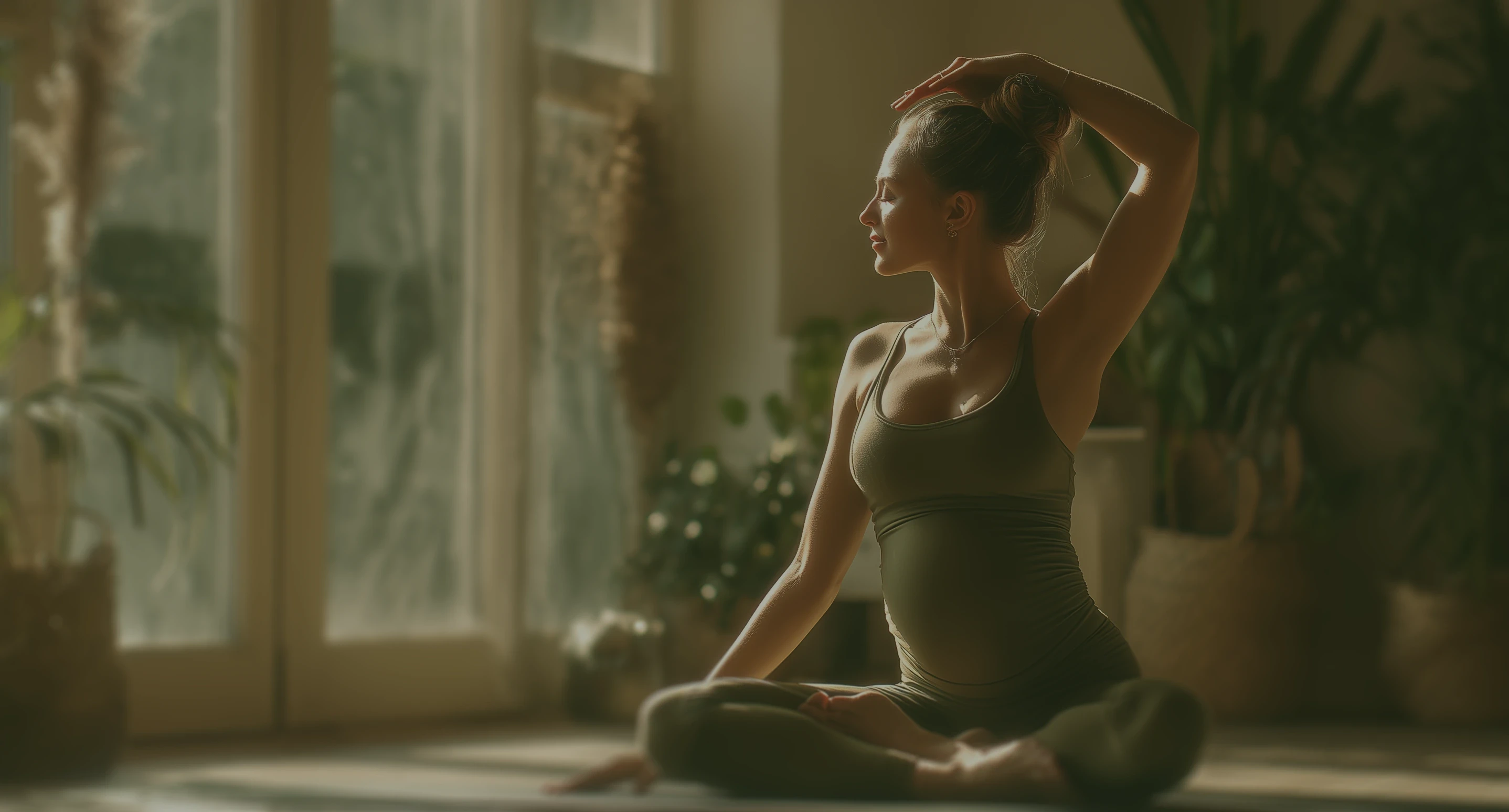 Woman practicing yoga in a calm natural setting