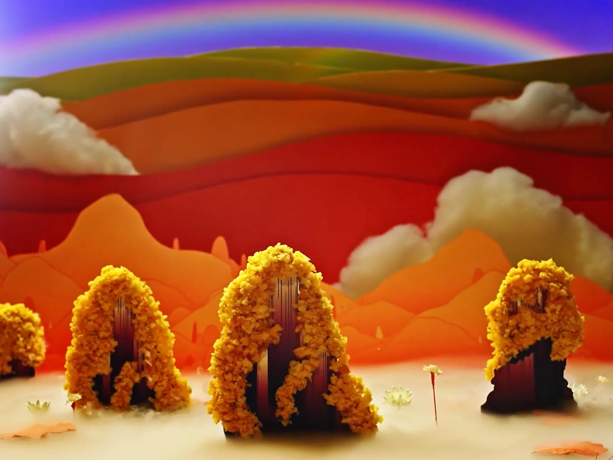 Behind-the-scenes photo from Bridgestone Chase Your Dream showing a miniature orange landscape set used for the animation.
