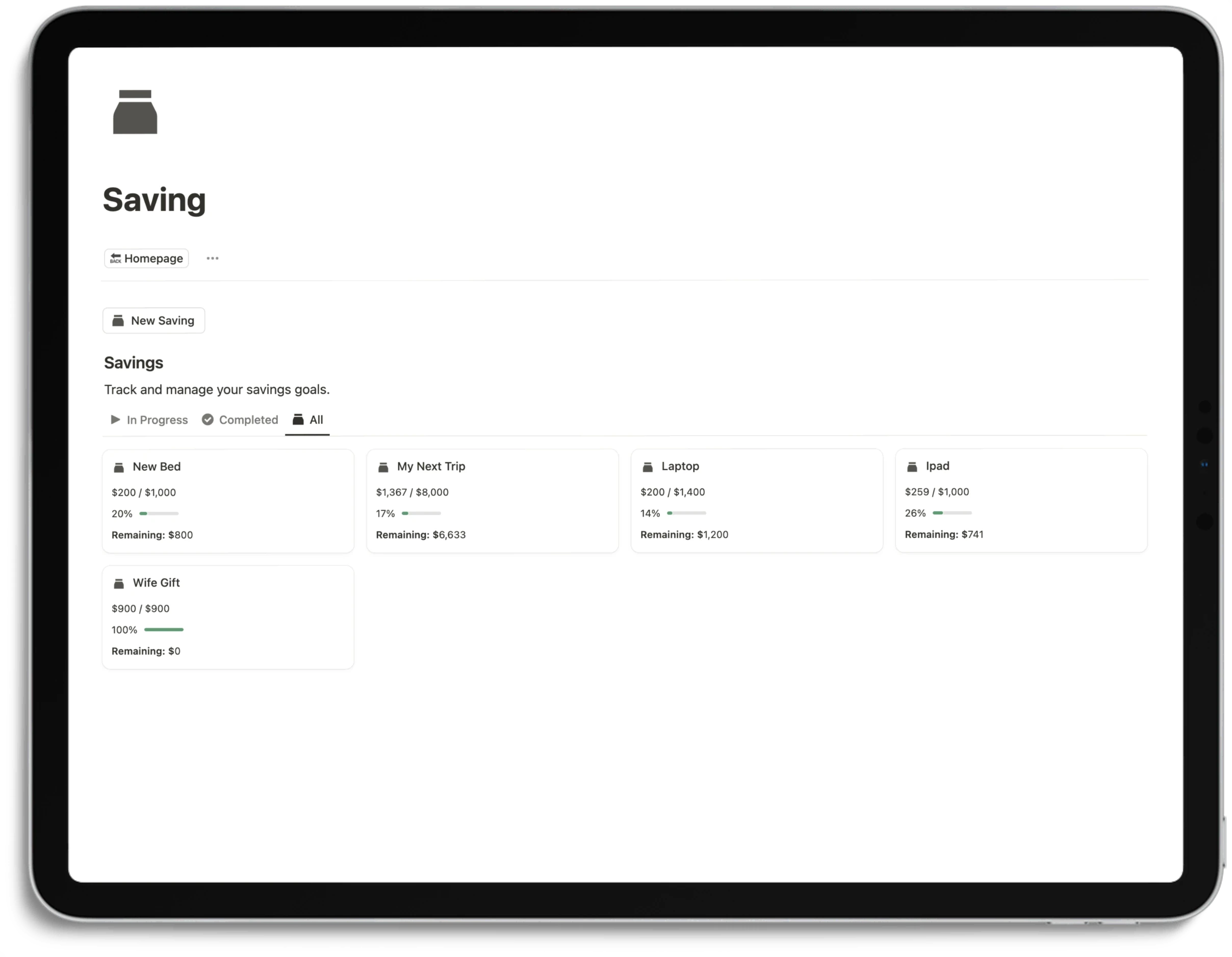 Notion Finance Tracker - Saving