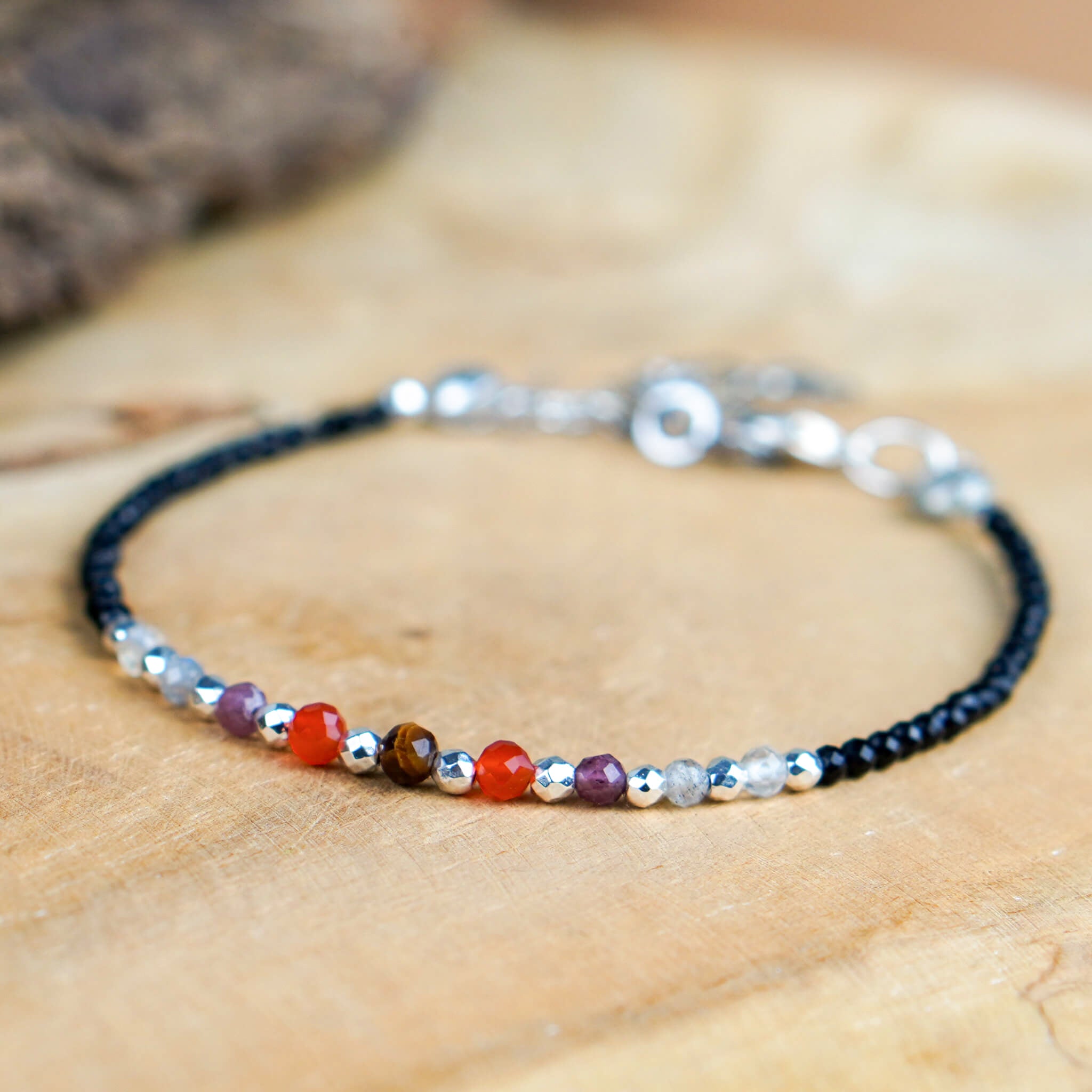 Bransoletka dla Lwa z kamieni naturalnych srebra i stali szlachetnej na prezent urodziny