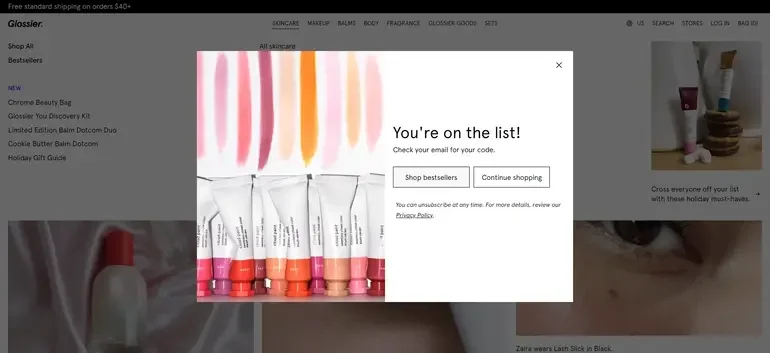 Promote Special Offer Glossier Email Form