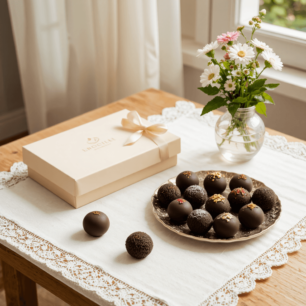 product photography of box of chocolate truffles