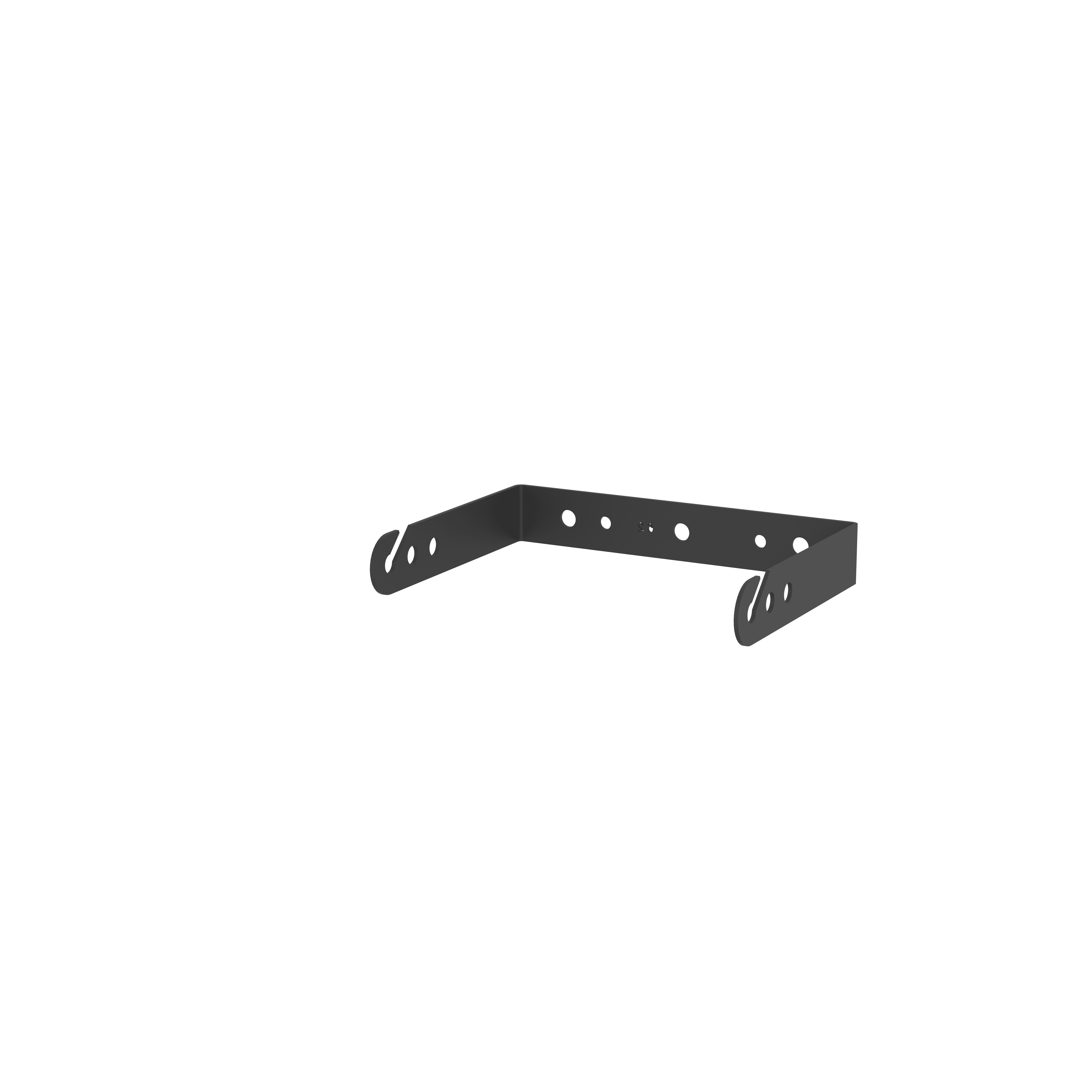 Metal bracket with holes and curved ends.