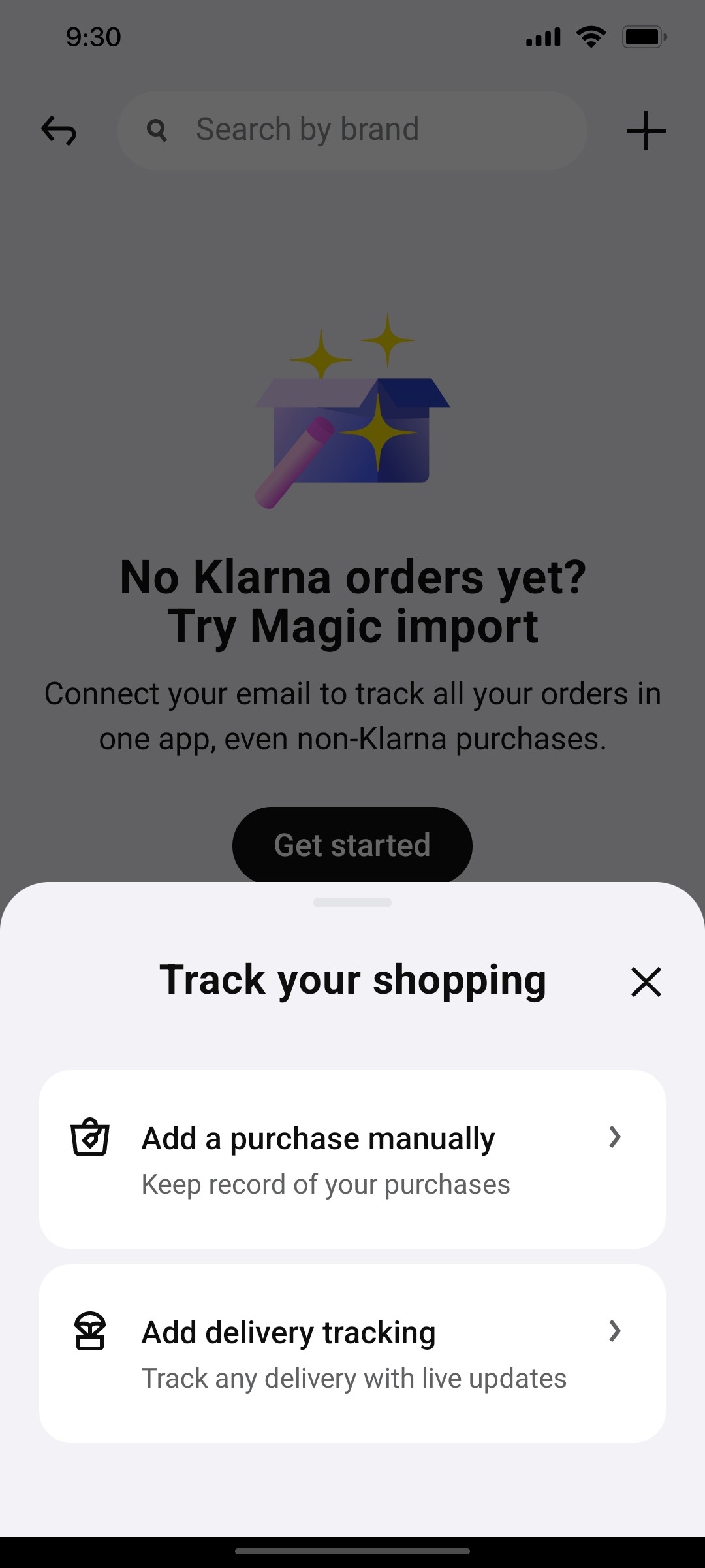 Klarna Track Your Shopping Page Screen