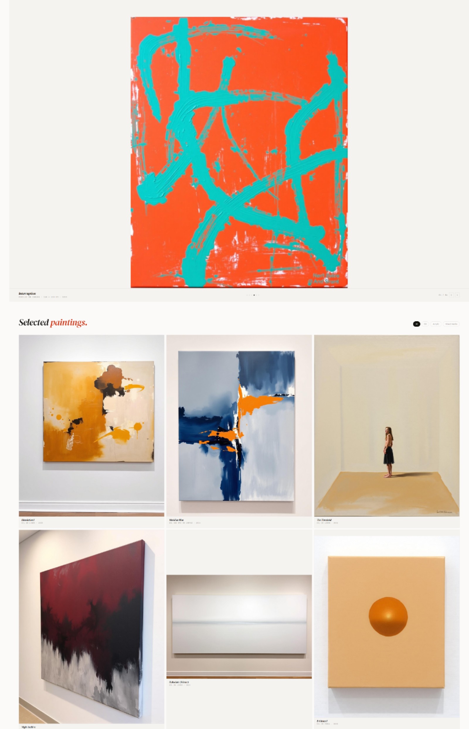 Artist portfolio website prompt — warm white and black spine painting-first design preview