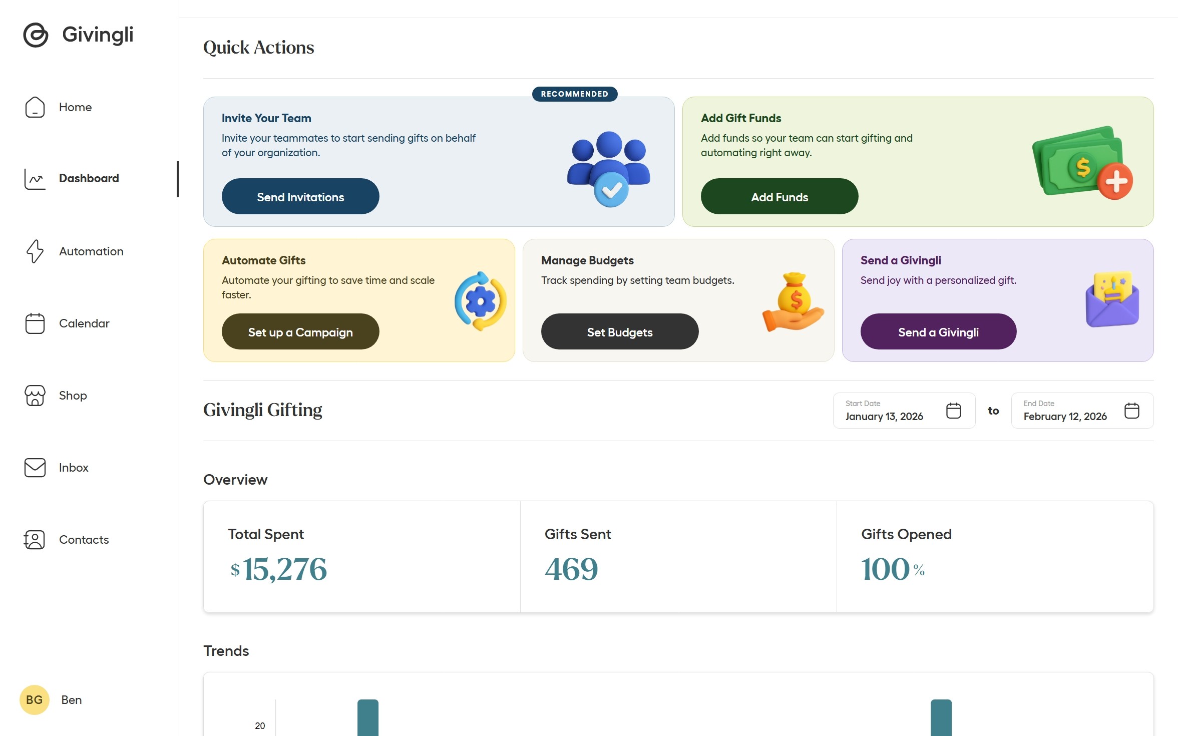 Givingli Pro Dashboard