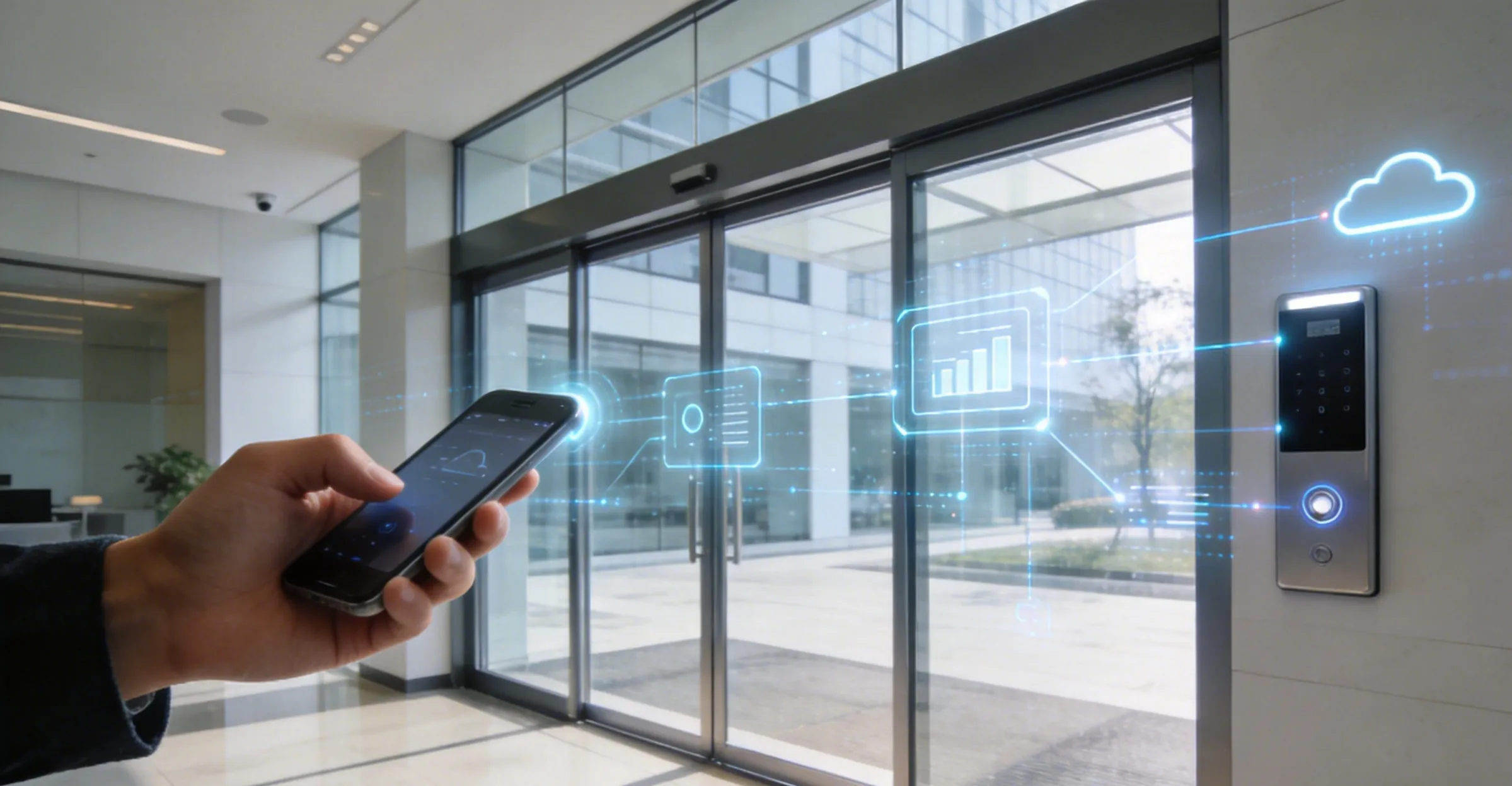 future smart building with connected door automation and access control technology
