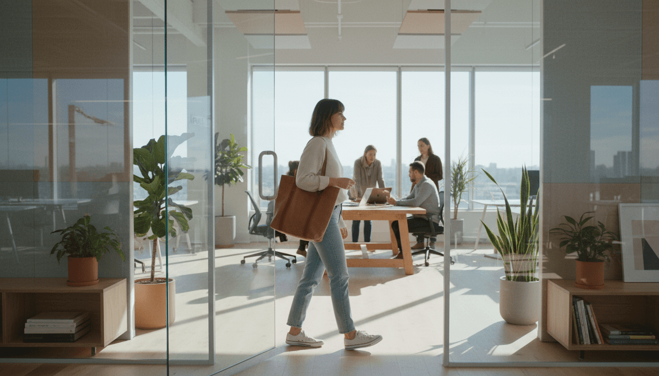 Person arrives at a modern office