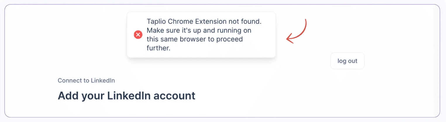 Taplio's message of unable to connect chrome extension to LinkedIn