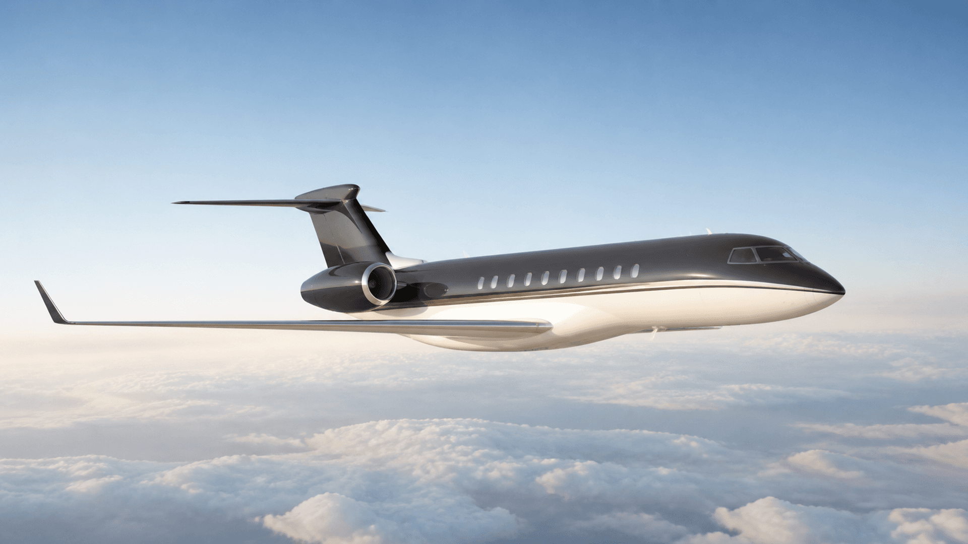 Radar One long-range private jet above the clouds