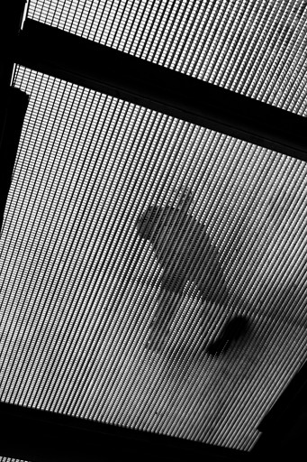 Abstract pattern of light and shadow on mesh