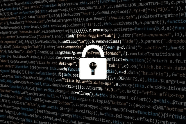 Lock illustration in front of lines of code