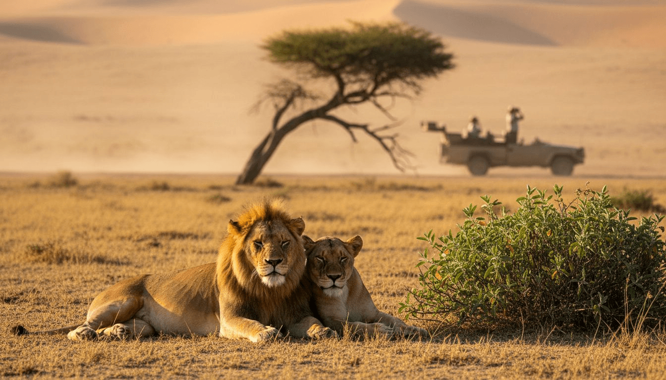 Lions resting in Botswana grassland