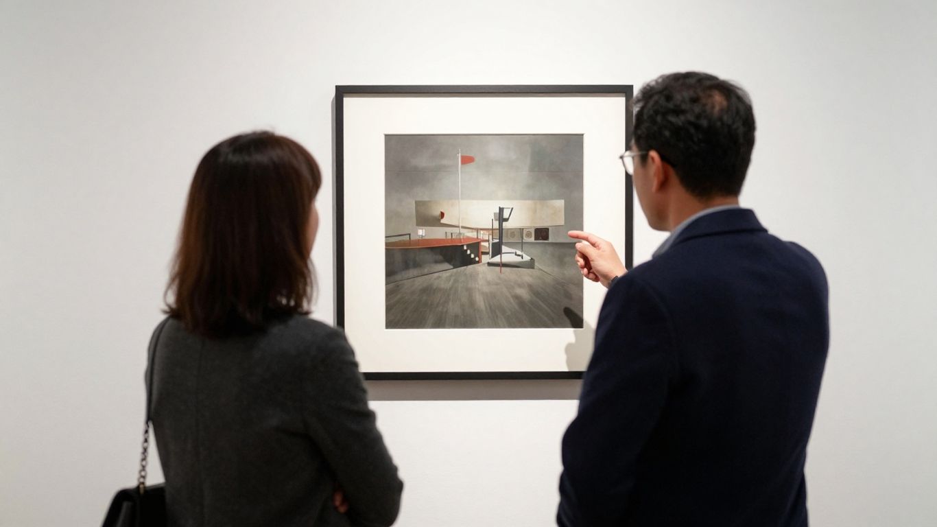 Art gallery staff discussing work