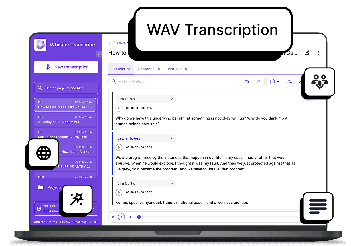 WhispeerTrasncribe interface for WAV transcription