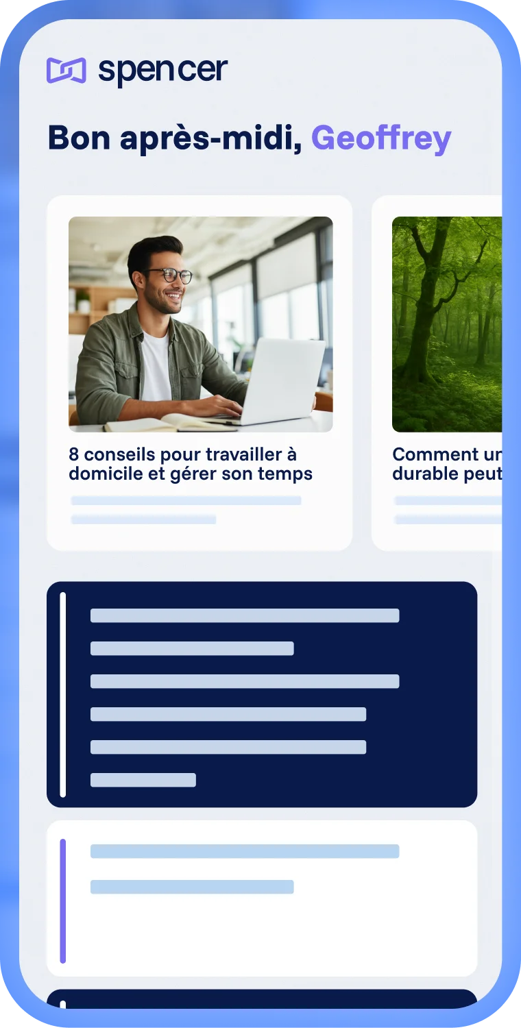 Application mobile Spencer pour la communication interne avec aperçu d’article, message personnalisé et aperçu des mises à jour internes