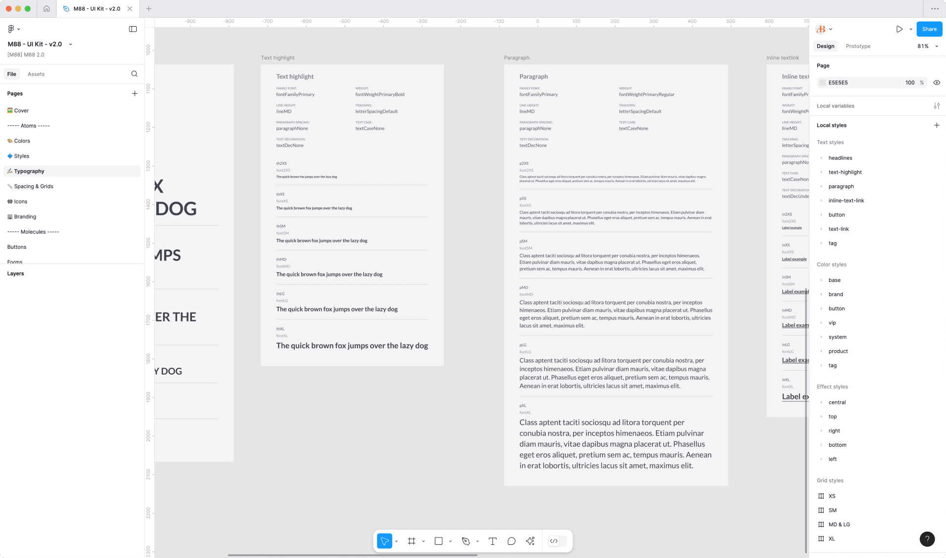 M88's design system typography