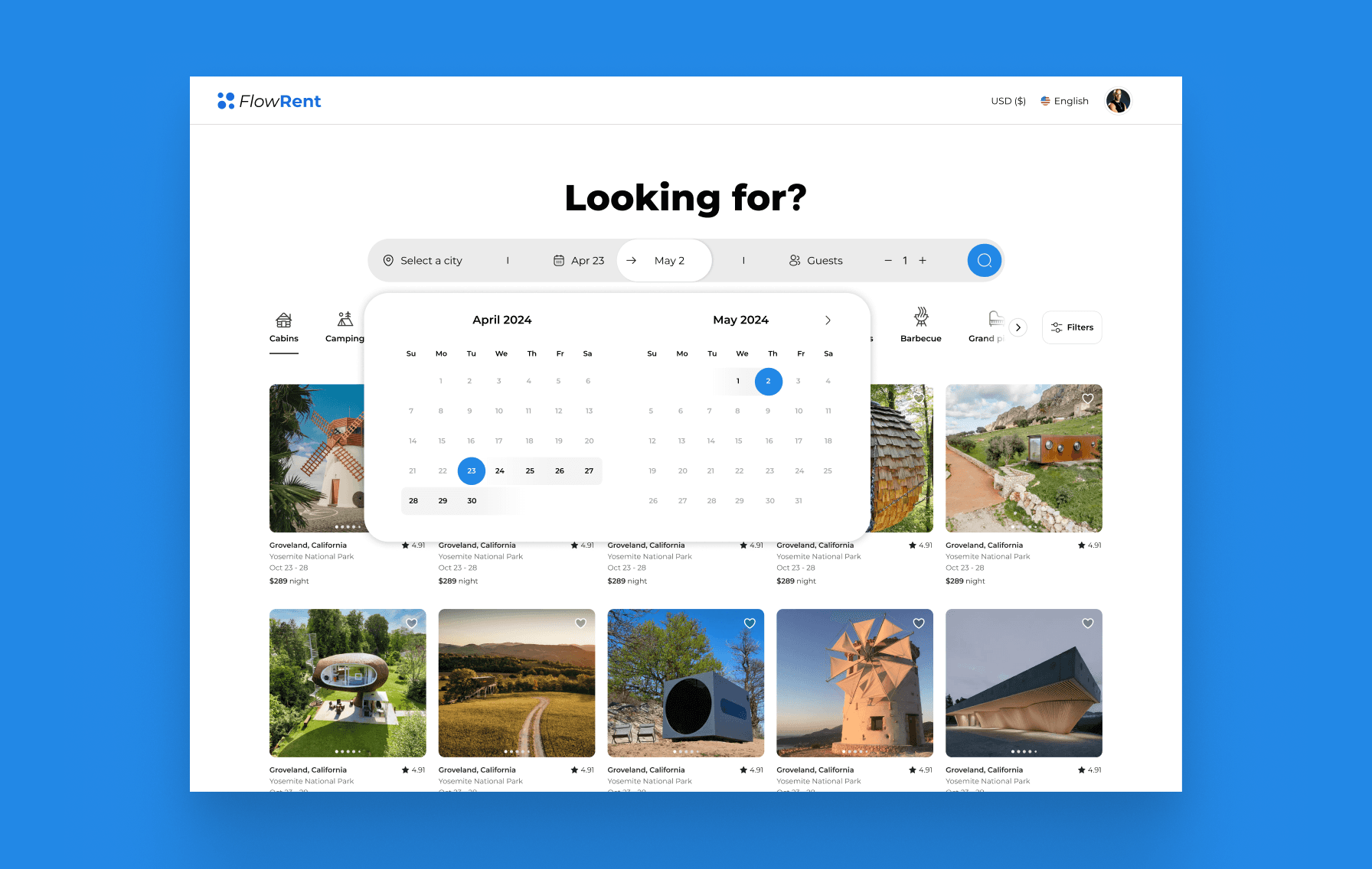 Landing page presenting dashboard of a product