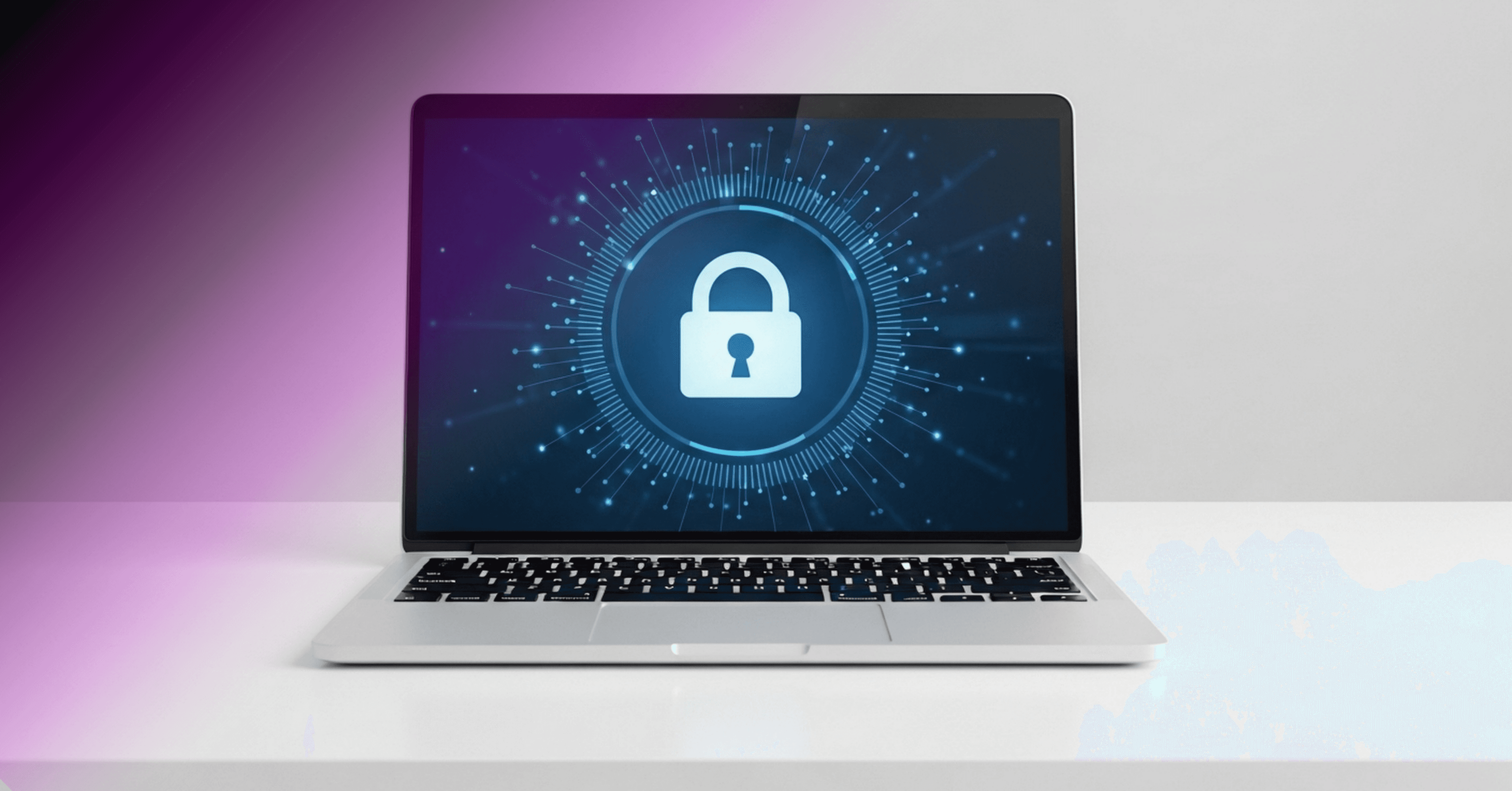 Digital security lock on a laptop screen.