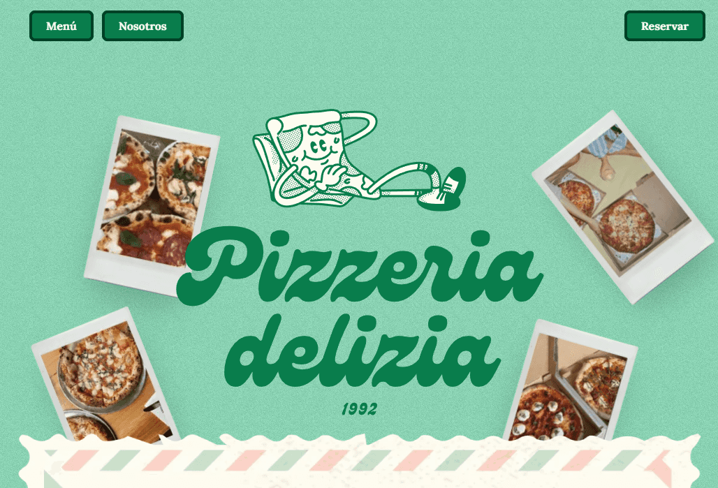 Captura de pantalla de la página web Pizzería Delizia