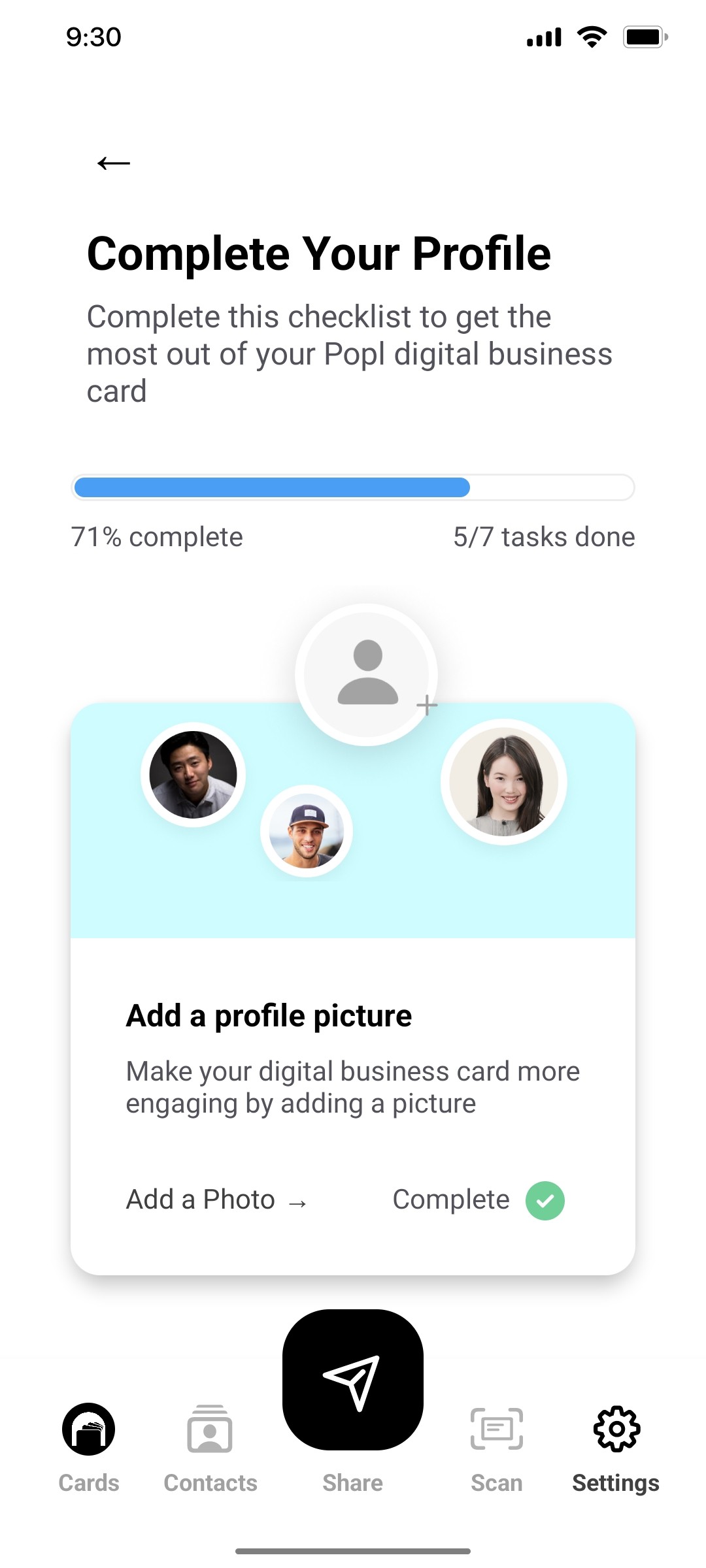 Popl Compete Your Profile Screen