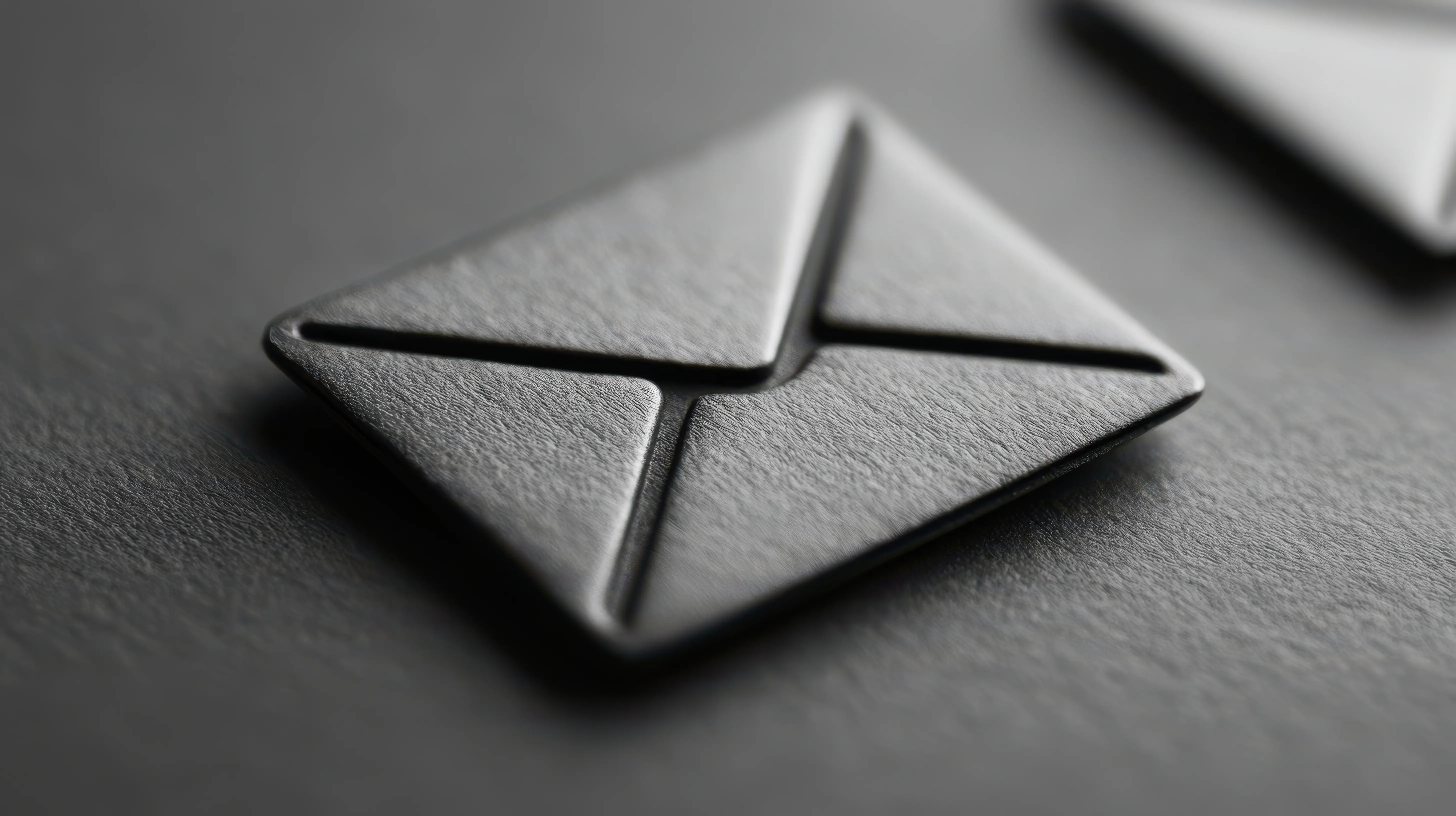 Close-up of a stylized envelope icon on a dark surface.