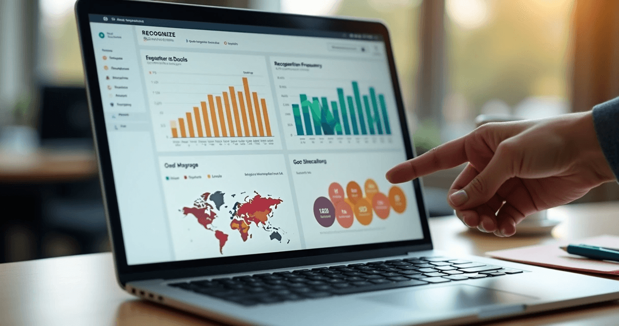 Dashboard digital com métricas de reconhecimento e engajamento