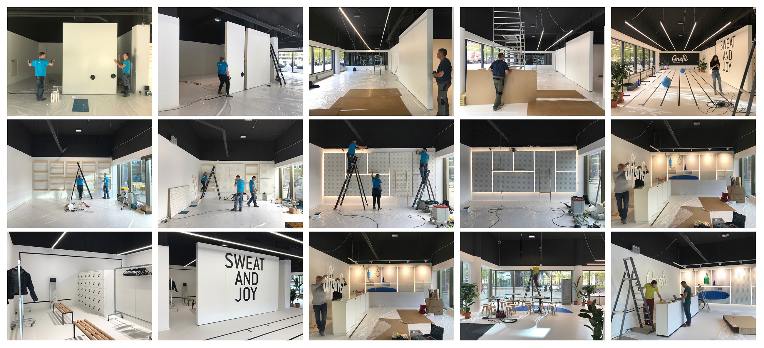 Photos of construction phase of the Onefit pop-up gym