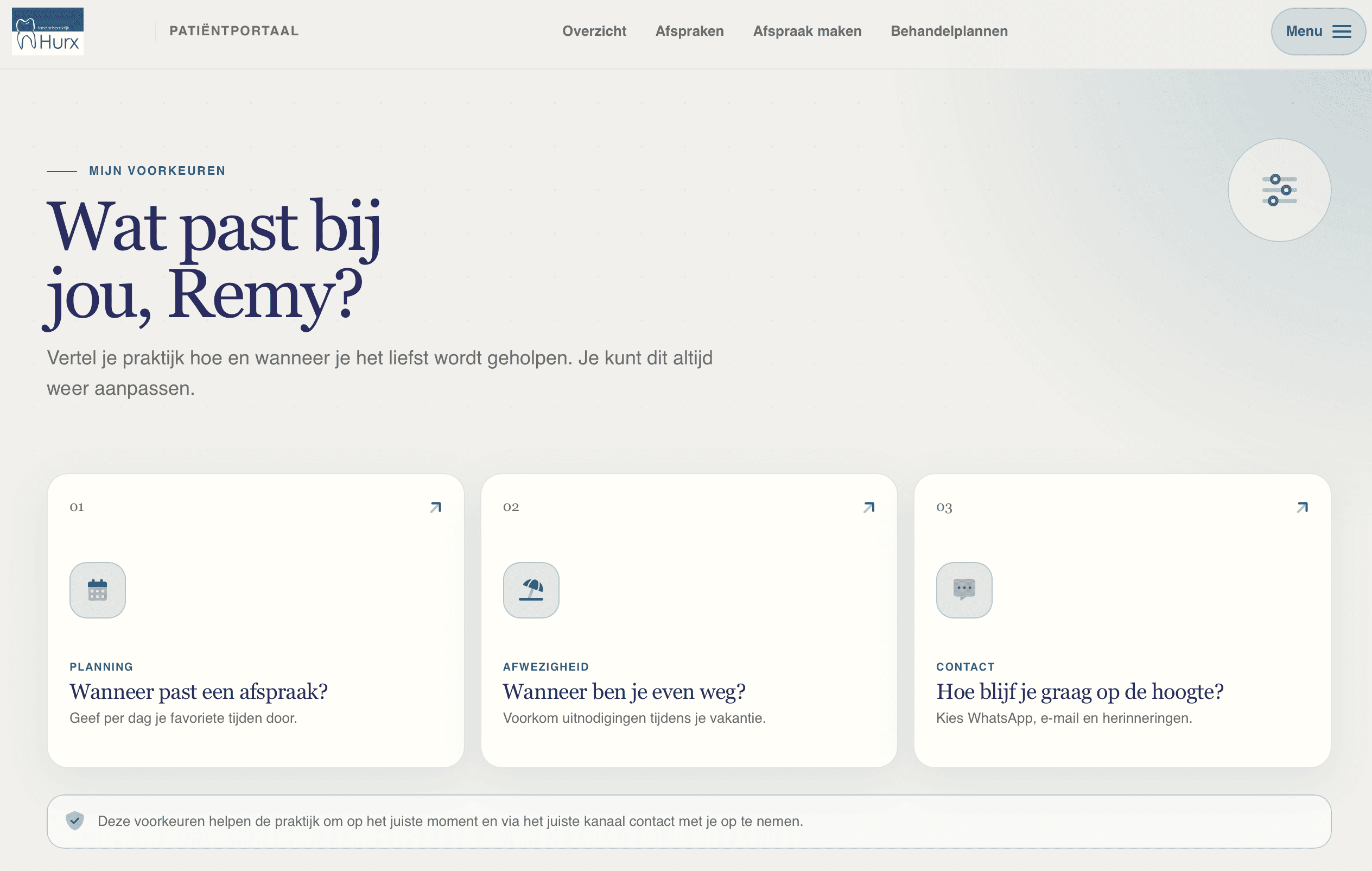 Screenshot van het afsprakenportaal - wijzigen bereikbaarheid
