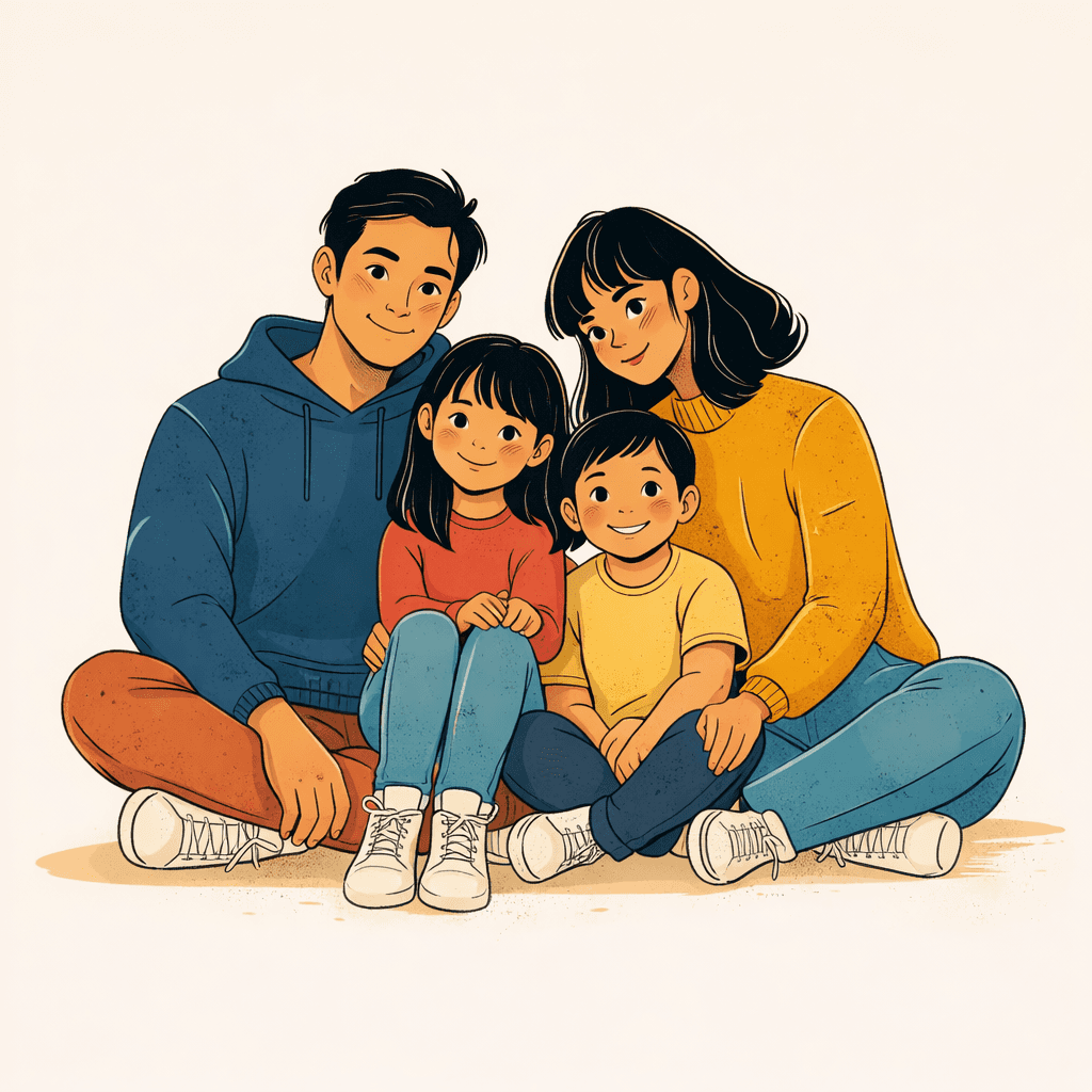 Happy Family Illustration Image . A Couple With Two Kids