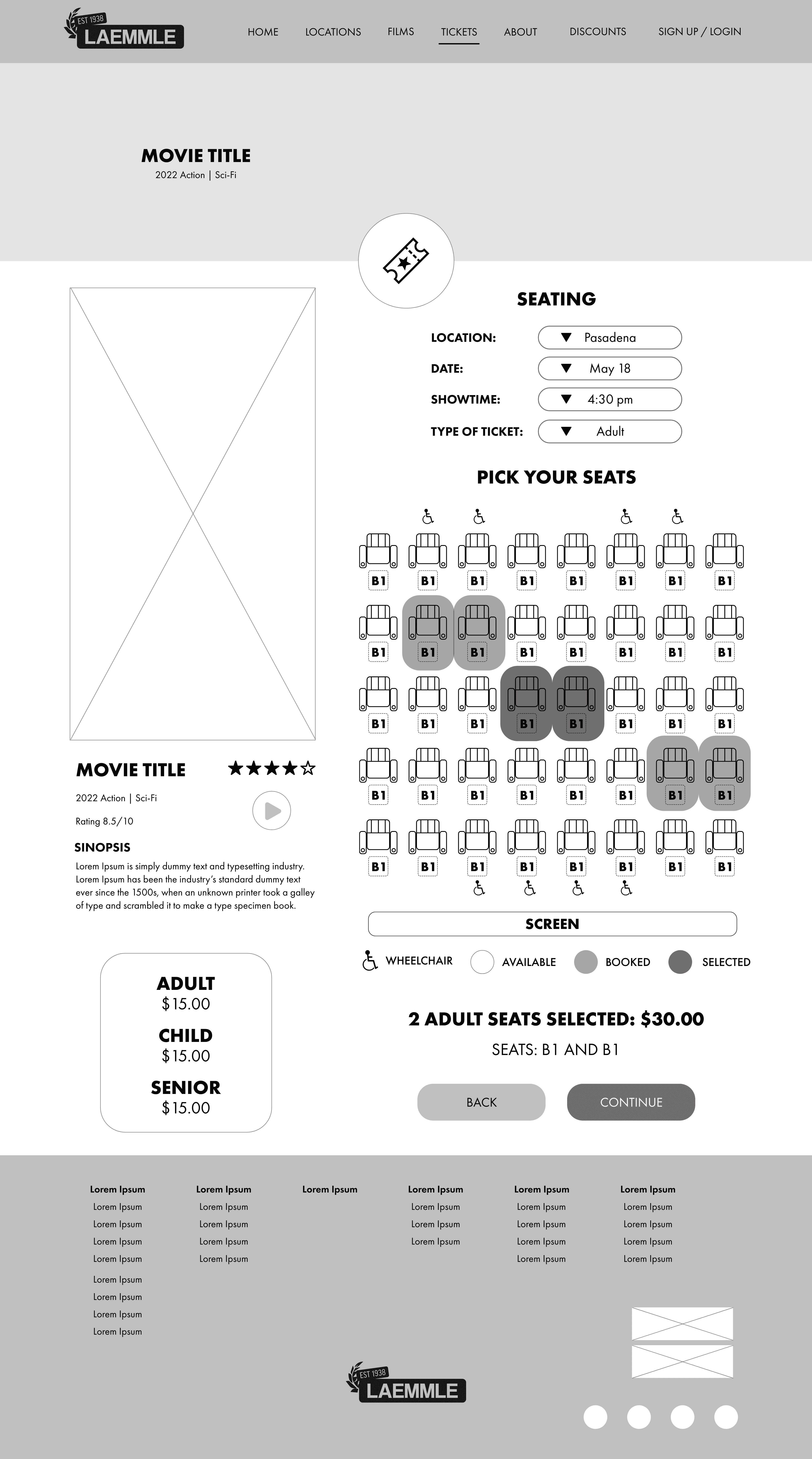 Image of the app seating selection wireframe