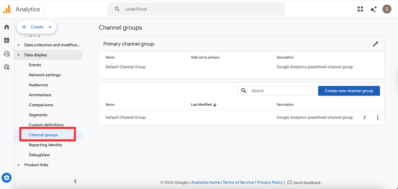 channel groups in GA4