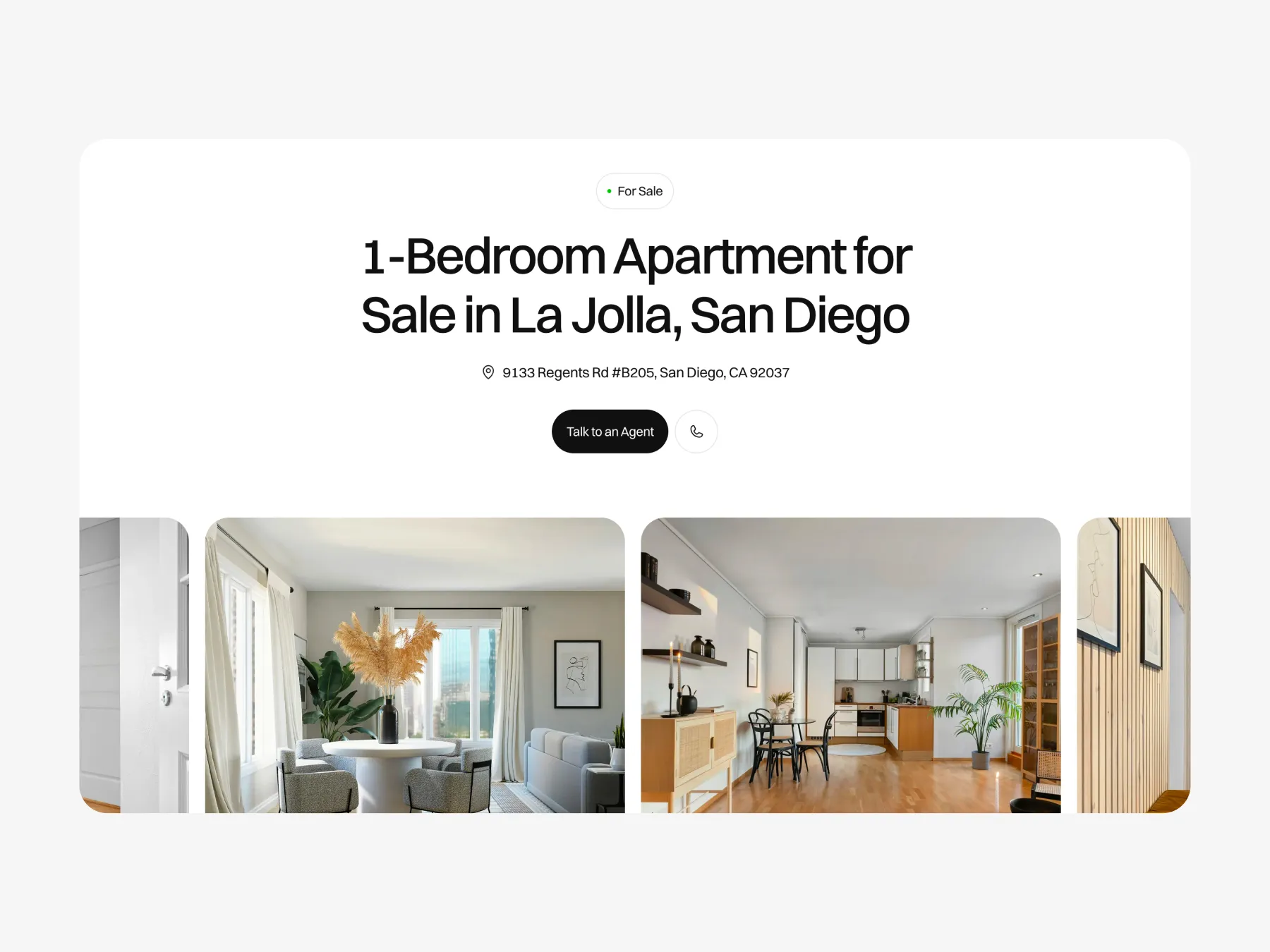 Property details page layout in a real estate website template