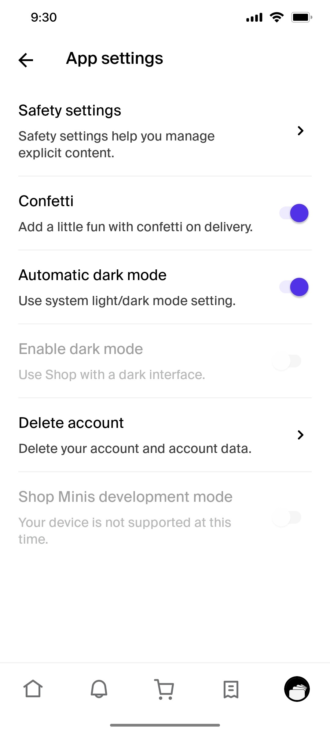 Shop App Add Setting Screen