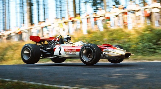 A Lotus race car takes flight