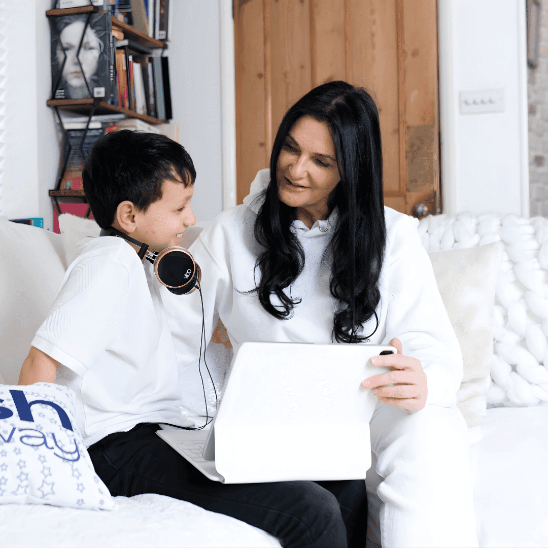 HushAway founder Nikki is sat with a Sound Sonic