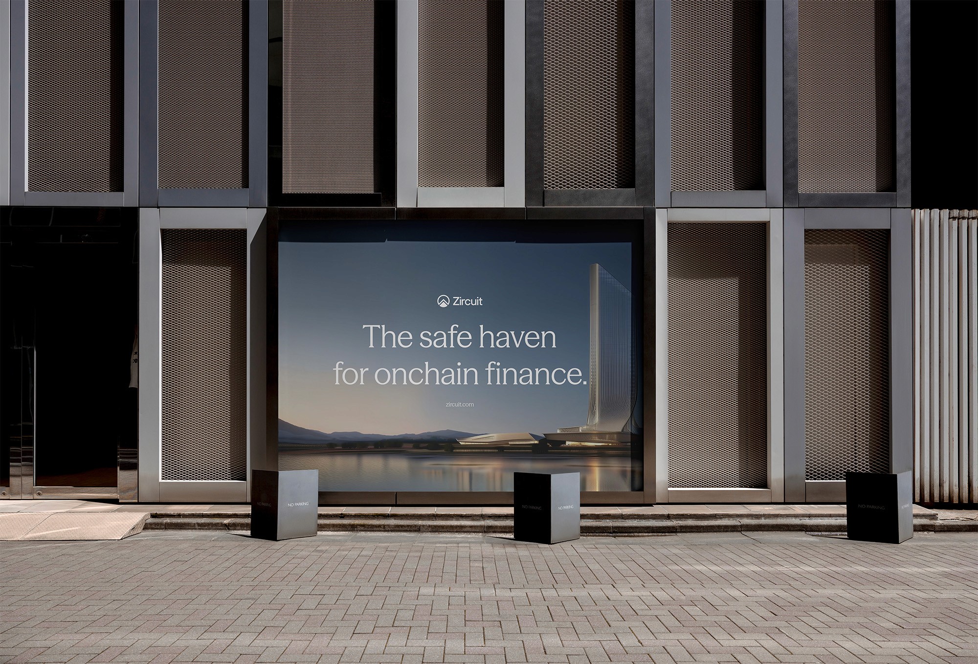 Billboard showing the Zircuit logo and "The Safe haven for onchain finance" tagline