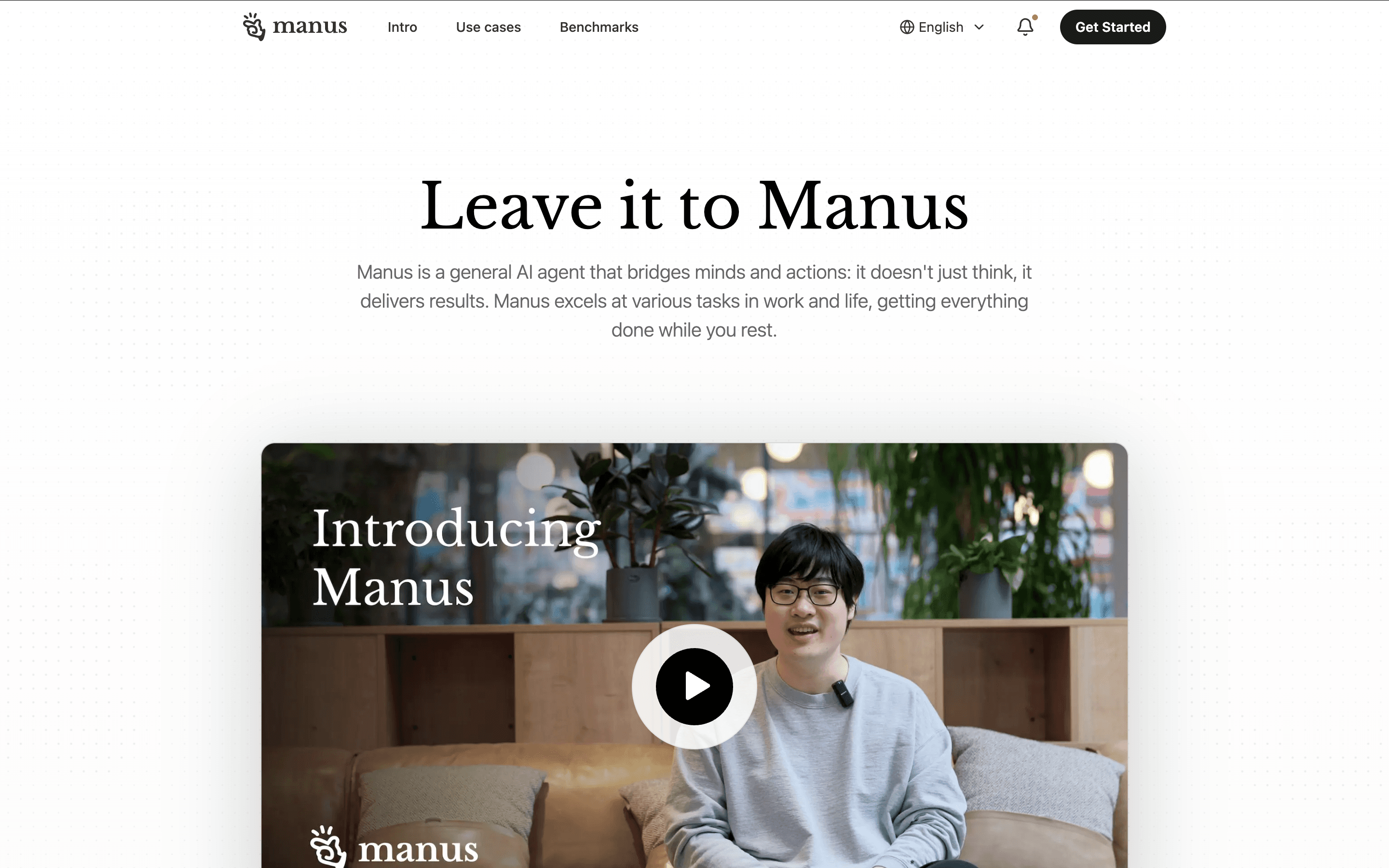 Screenshot van Manus AI homepage