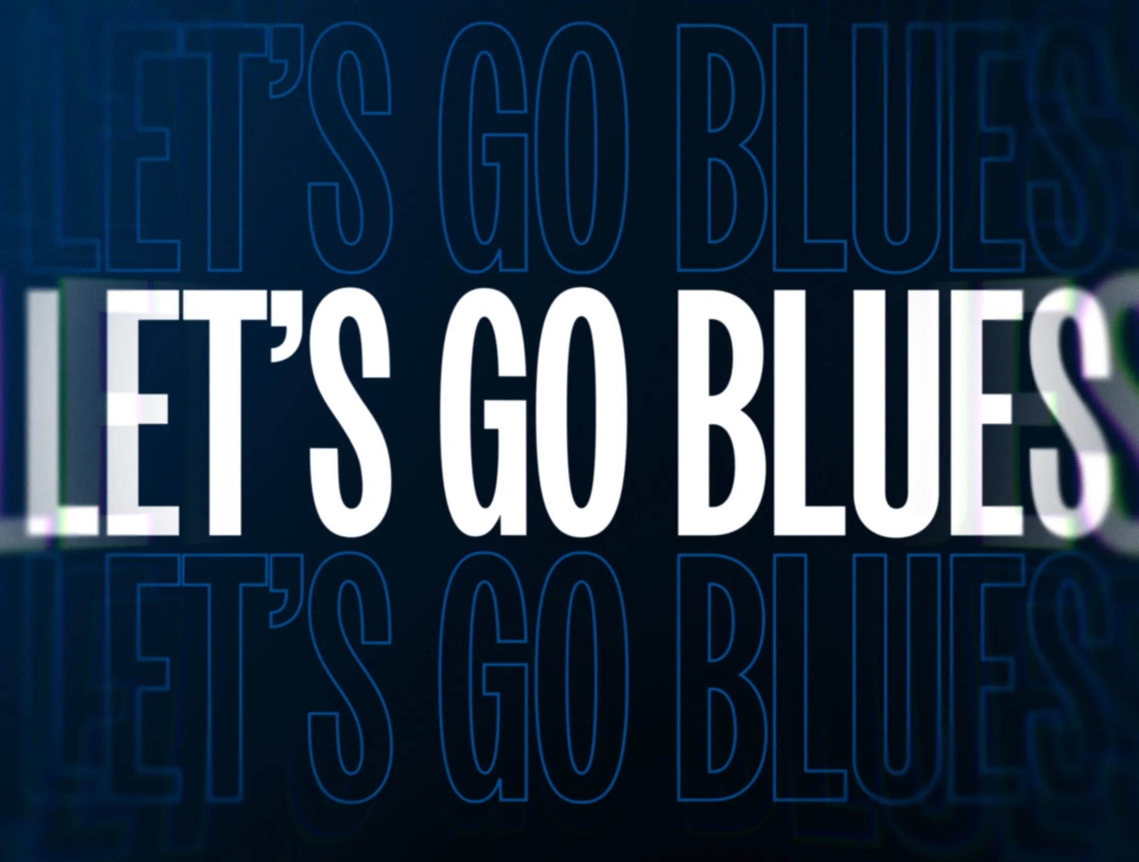 Bold ‘Let’s Go Blues’ typography layered repeatedly on a dark blue background