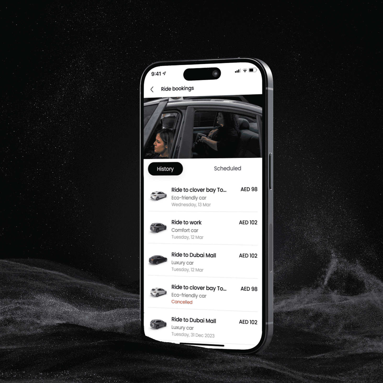 History of the user of the rides