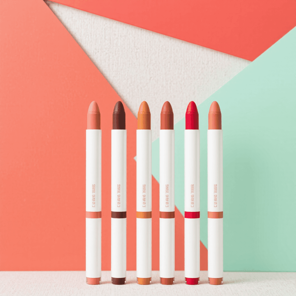 product photography of set of lip crayons for makeup