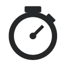 A simple black stopwatch icon, symbolizing time measurement or timing activities.