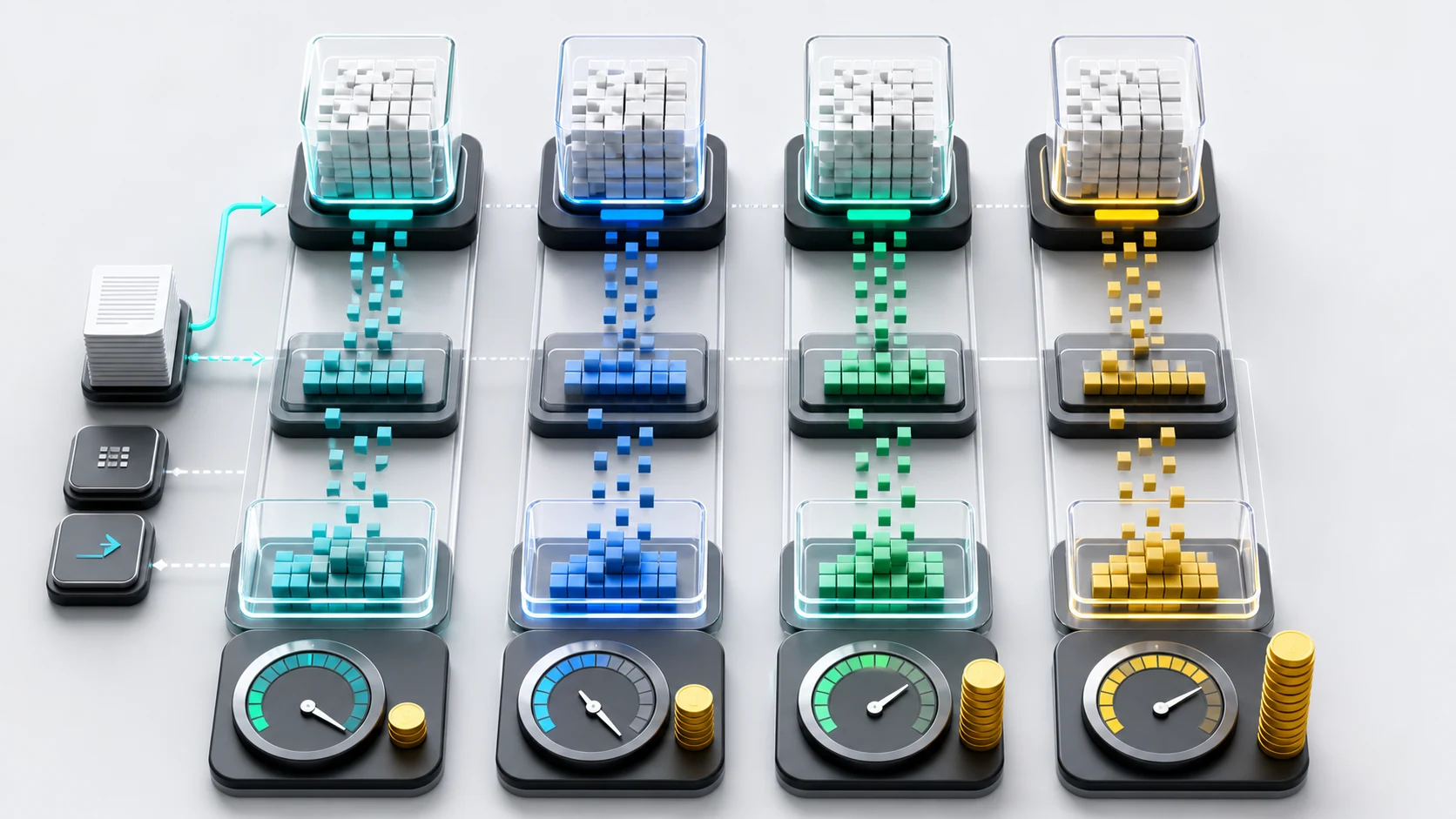 Same coding workload cost comparison with token blocks and cost gauges