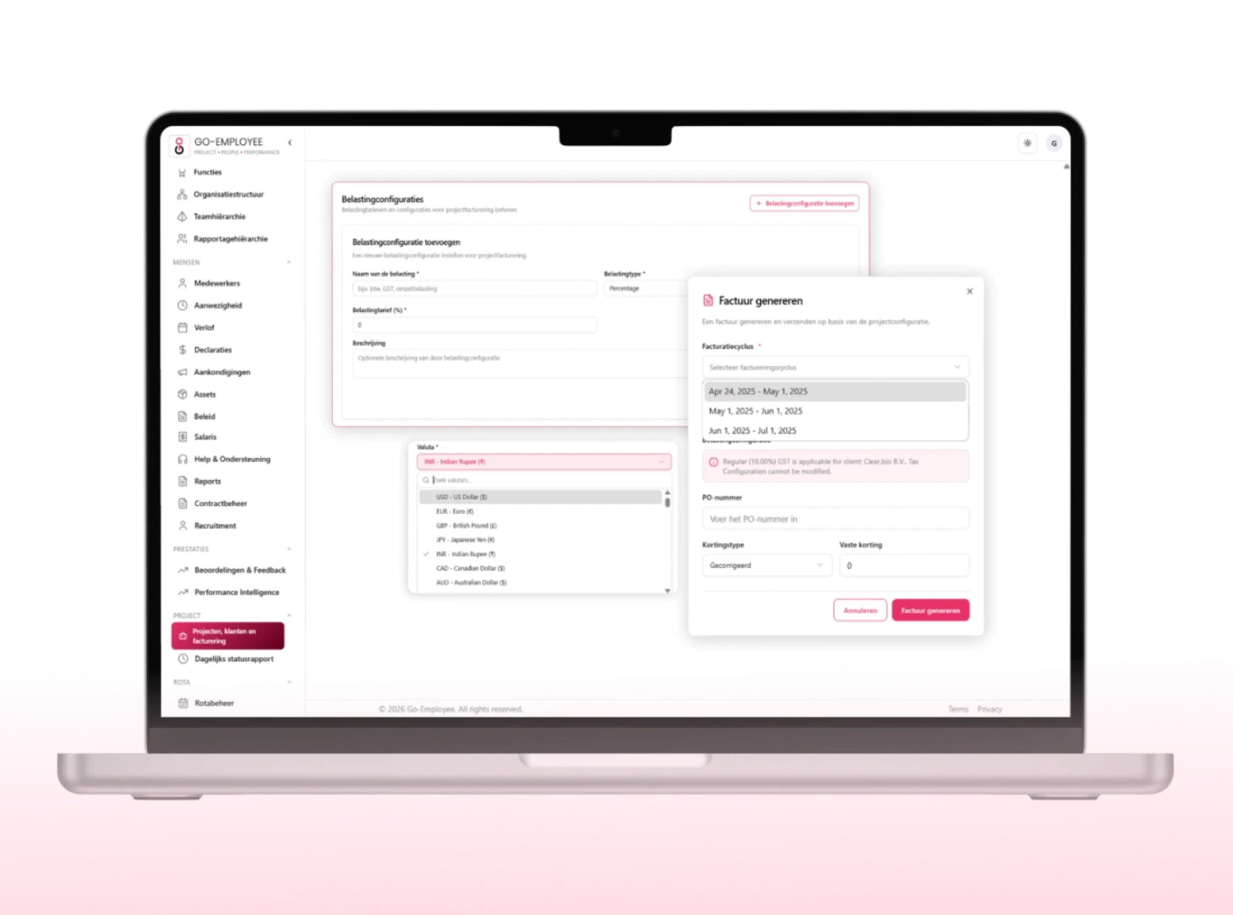 Invoice with tax regimes