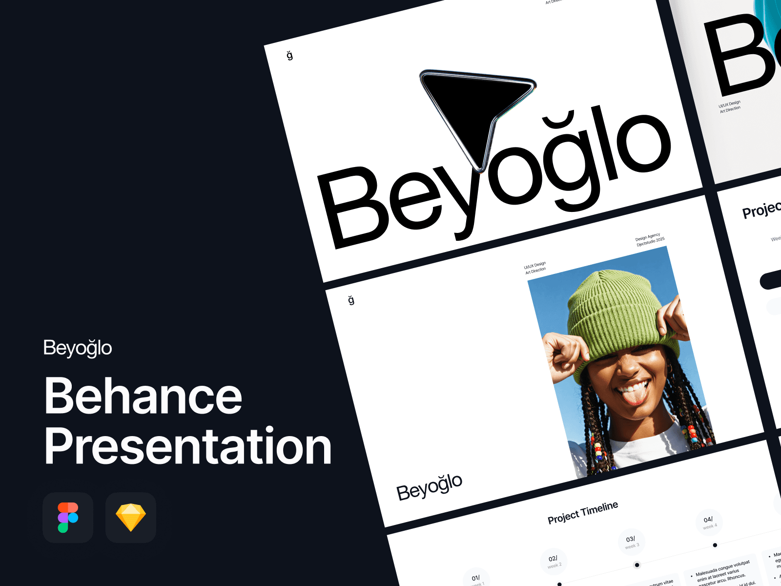 Beyoglu Behance presentation template showcasing clean storytelling and case-study layouts